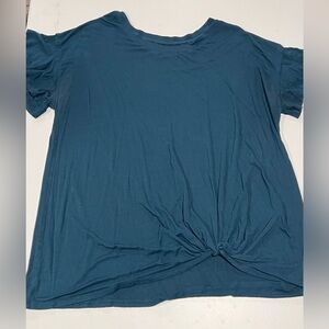 Time and Tru Dark Teal Knotted T-shirt with Ruffled Sleeve
